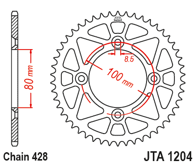 Hliníková reťazová rozeta JT JTA 1204-46BLK 46)T, nt((428 čierna