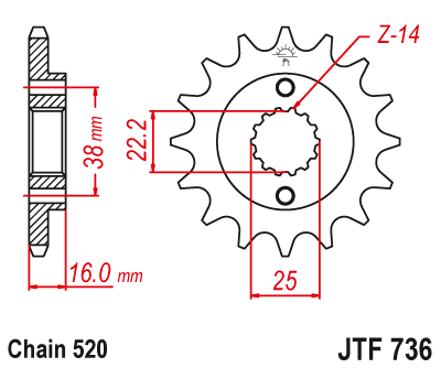 Reťazové koliečko JT JTF 736-15RB 15T, 520 pogumované